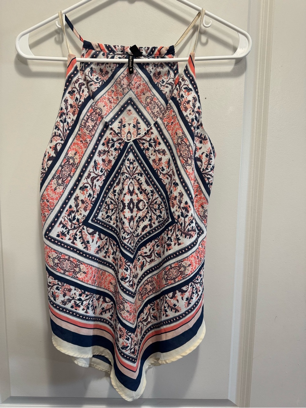 & Other Stories Navy, Coral and Cream Halter Dress